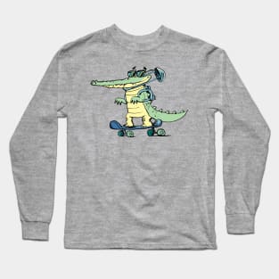 crocodile skater king of asphalt on the street Long Sleeve T-Shirt